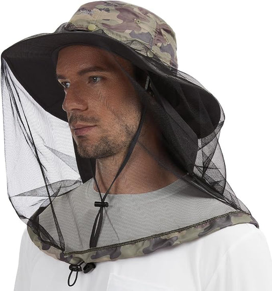BASSDASH UPF 50+ Mosquito Sun Hat with Hidden Head Net and Neck Flap for Men Women Outdoor Fishing Hiking Camping