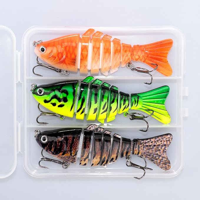 Bass Fishing Lures, Jointed Swimbait Glide Bait for Bass, Trout & Pike – Lifelike Fishing Lure with 3D Eyes, Built-in Rattle Chamber, Triple Hook – Realistic Fishing Lures for Freshwater & Saltwater