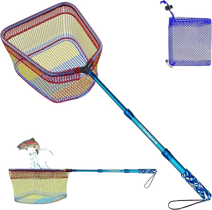 DaddyGoFish Kids Fishing Net - Extendable Telescopic Landing Net for Boy Girl Children Catching Small Fish Crab Shrimp Minnow Dragonfly Beach Pier Lake River Ocean