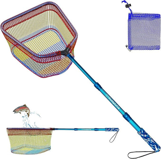 DaddyGoFish Kids Fishing Net - Extendable Telescopic Landing Net for Boy Girl Children Catching Small Fish Crab Shrimp Minnow Dragonfly Beach Pier Lake River Ocean