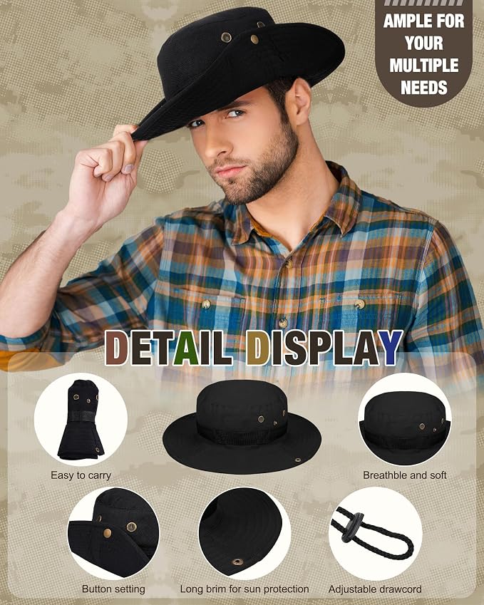 Foaincore Safari Hats Wide Brim Boonie Bucket Hats Sun Protection Summer Fishing Hat for Men Women Hunting Hiking