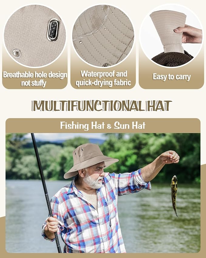 Shihanee 2 Pcs Men's Fishing Vest Sun Hat Multi Pocket Safari Vest for Outdoor Hiking Summer Travel