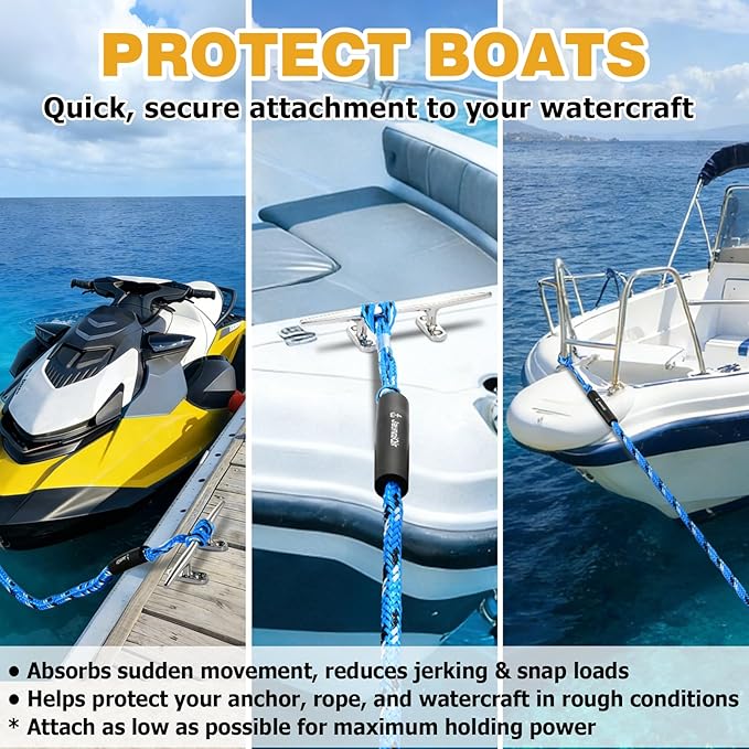 JaunniQir Bungee Dock Lines for Boats 4.3 Feet, 2 Pack Dock Lines with 316 Stainless Clips for PWC, Jet Ski, Kayak, Watercraft, Pontoon, Shock Absorbing Tie Off Downs Boat Mooring Ropes Accessories
