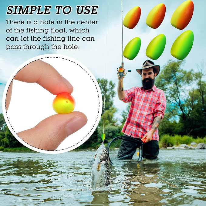 Skylety 60 Pieces Foam Floats Bullet Fishing Foam Snell Floats Pompano Rigs Oval Fly Fishing Strike Indicators for Trout Catfish Walleye