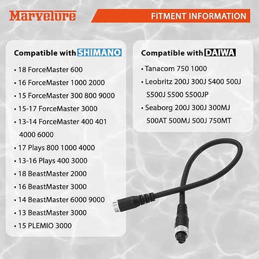 Battery Power Cable 1.5-6.5 FT (45-200 CM) Compatible for Daiwa Tanacom Seaborg Leobritz, Shimano Plays BeastMaster ForceMaster Electric Fishing Reels (1 Pc, 1.5 Feet (45 cm))