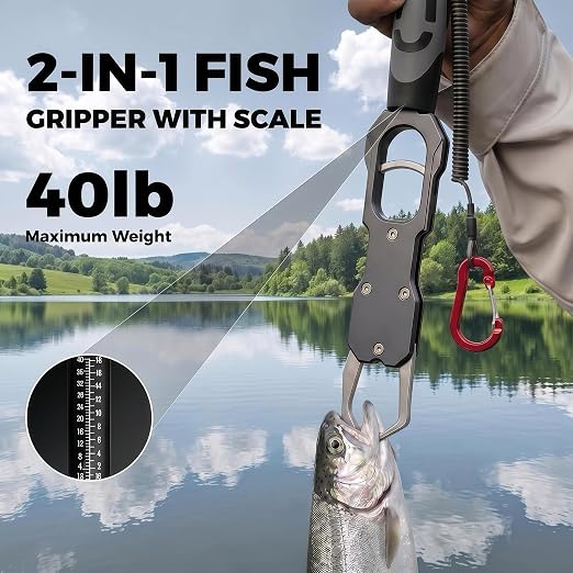 Fish Lip Gripper, Fish Gripper with Scale, Multifunctional Fishing Pliers with Hook Remover and Split Ring Tool, Ideal Fishing Gift for Men