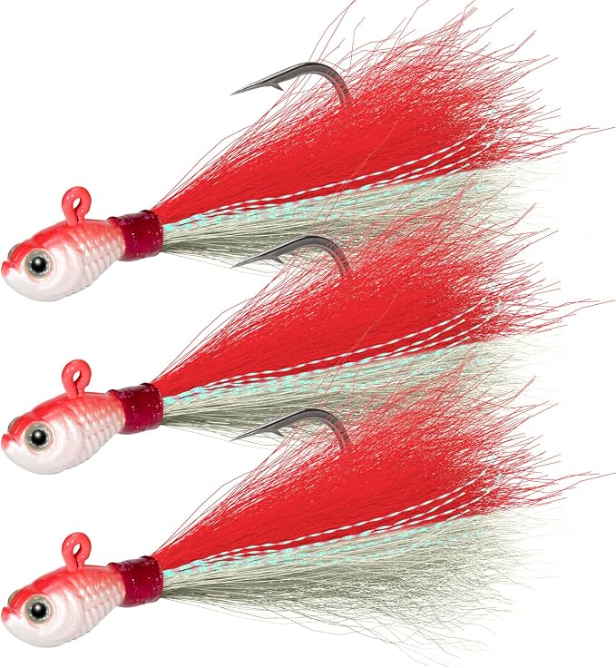 Dr.Fish 3 Pack Bucktail Jig Lure Hair Jig Saltwater Freshwater Lures Surf Fishing Bass Flounder Striper Bluefish Halibut Redfish