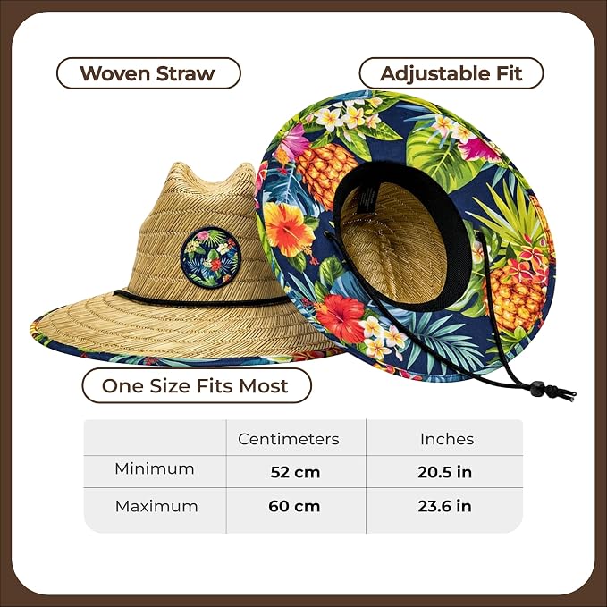 grinderPUNCH Lifeguard Hat Mens Straw Sun Hat for Outdoor American Flag USA Patriotic Straw Beach Fishing Straw Hat for Men