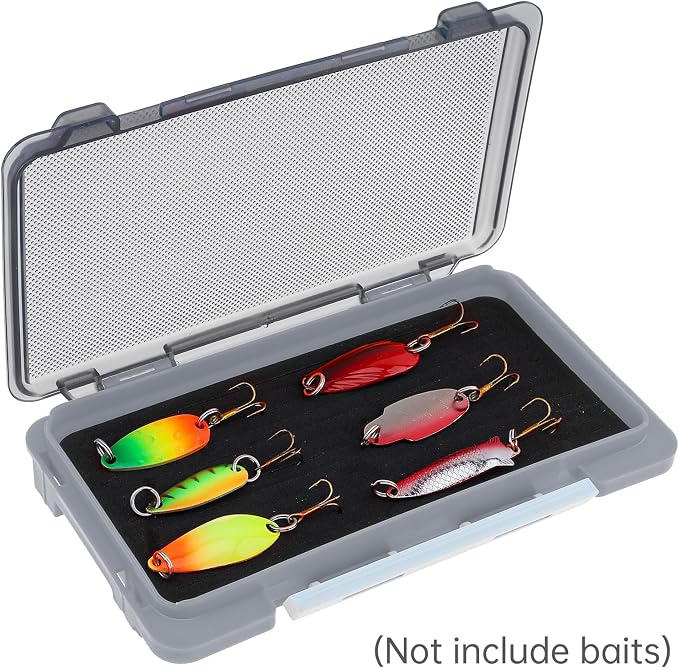 Fishing Tackle Box Slit Foam Case, Super Slim Fishing Lures Jig Box Hooks Spinners Spoons Storage Tackle Tray, (6.8 * 3.8 * 0.8inch) (Gray)