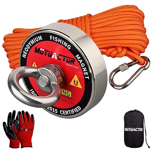 MUTUACTOR Magnet Fishing Kit,Φ2.36’’ Heavy Duty Neodymium N52 Magnet with 20m(64 Foot) Durable Rope,500lbs Pulling Force Permanent Strong Rare Earth Magnets for Lifting Objects Hunting Lost Treasures
