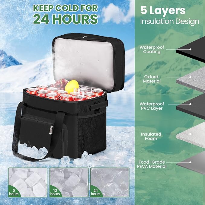 MIYCOO Cooler Bag with Wheels Double Deck - 60 Can Leakproof Insulated Portable Soft Lunch Cooler, Extra Large Expandable Ice Chest Cooler for Beach, Picnic, Camping, Shopping
