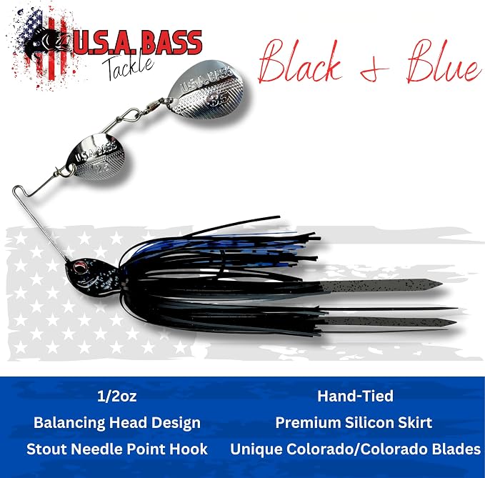 USA BASS Tackle Apache Attack Spinnerbait Type II Largemouth Smallmouth Spotted Bass Premium Fishing Bait Handtied Skirt Custom Blades Heavy Duty Hook New for 2025
