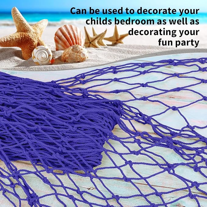 ZUEXT Decorative Fishing Net Dark Blue & Beige 80x40 Inch, 2 Pack Large Picture Fish Net, Wall Photo Hanging Fishnet for Nautical Mermaid Pirate Ocean Themed Hawaii Beach Under The Sea Party Decor