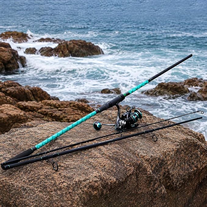 Sougayilang Surf Fishing Rod and Reel Combo, 9-12 ft 3-Piece Surf Rod with 4000-6000 Spinning Reel, Carbon Fiber Saltwater Fishing Combo for Beach Bank and Pier Fishing