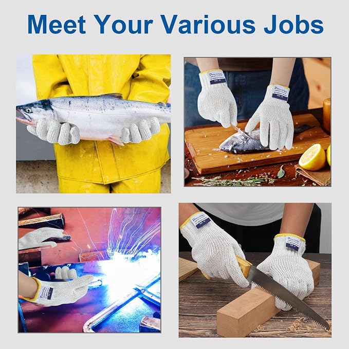 Dowellife Level 8 Reinforced Cut Resistant Gloves Food Grade, Mandoline Protective Gloves, Knife Safety Gloves for Meat Cutting, Oyster Shucking, Fish Fillet, Kitchen Slicing and Wood Carving(Medium)