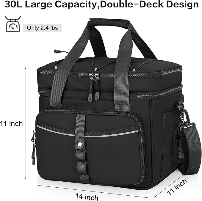30L Large Fishing Tackle Bag, Waterproof Tackle Box Bag for Saltwater & Freshwater Fishing, Gear and Equipment Storage, Padded Shoulder Strap, Gift for Men, Black