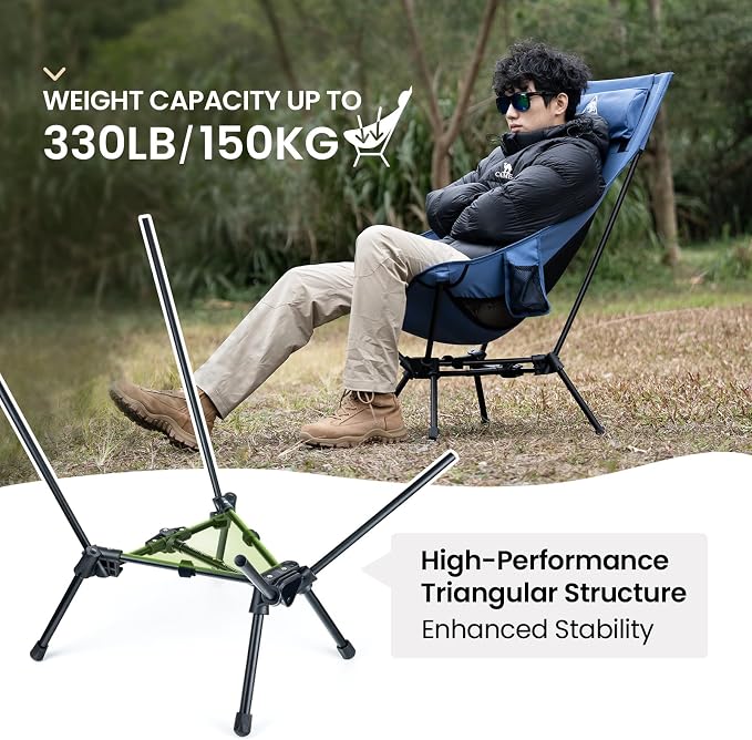 ONETIGRIS Tigerblade High Back Camping Chair with Pillow Design, Comfortable Widened Seat Folding Chair