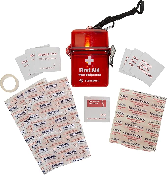 Stansport Water-Resistant Emergency First Aid Kit Red 4.7" L x 3.9" W x 1.5" H