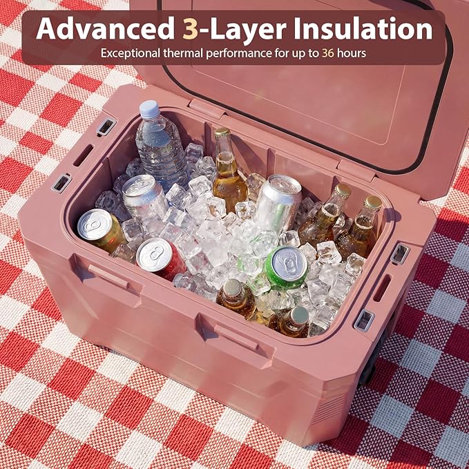 COSTWAY Insulated Portable Cooler, Hard Shell Ice Chest w/ 2 Cup Holders, Bottle Opener, Drain Plug, 3-Day Ice Retention, Outdoor Leak-Proof Dry Box for Beach, Camping, Fishing, Picnic