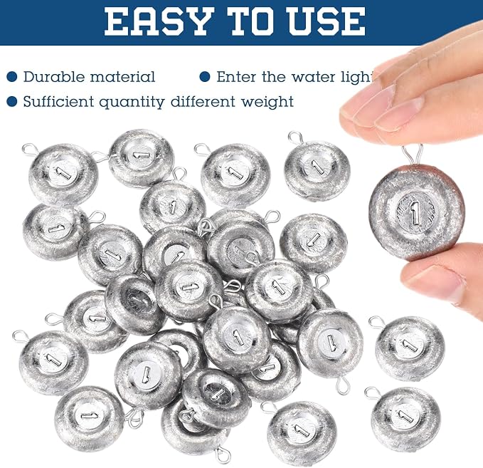 24 Pieces Fishing Disc Sinkers Weights Disc Sinker Fishing Sinkers Weights for Saltwater Catfishing Trolling Surf Tackle