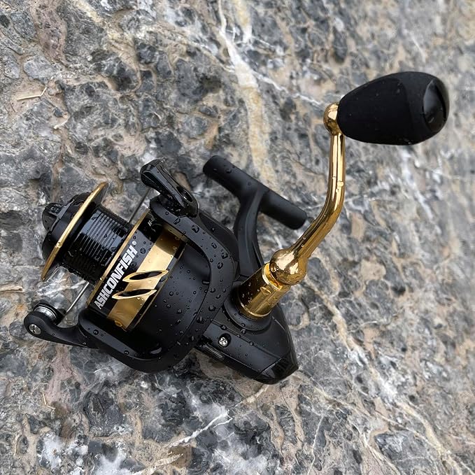 Ashconfish Spinning Fishing Reel, Graphite Body, 7+1 Stainless Steel BB, 5.0:1 Gear Ratio, Lightweight Spinning Reel for Freshwater Saltwater Fishing, Come with 109 yds Braided Line