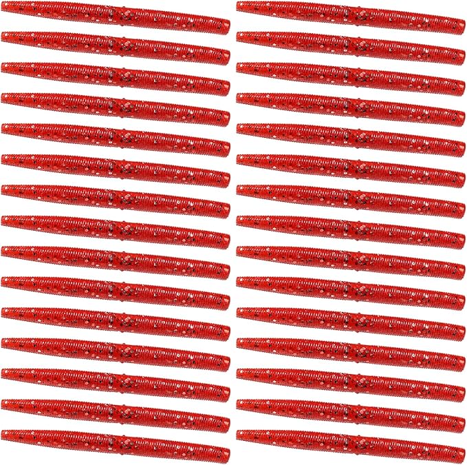 30Pcs Artificial Soft Baits Earthworm Salts Scent Soft PVC Stick Baits Slow Sinking Wobblers Elastic Soft Noodles Lures