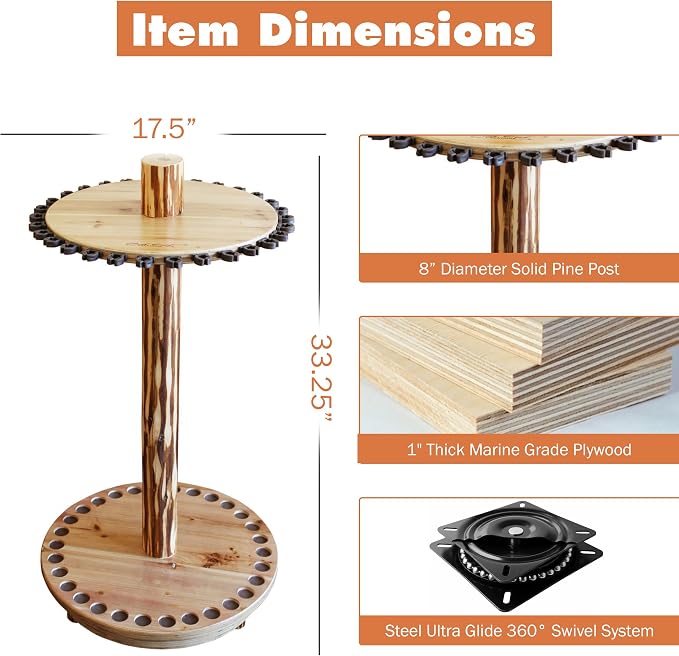 Rush Creek Creations Fishing Rod Holder - 360 Spinning Rack for Garage Organization and Storage, Pole Holder for Reels, Gear, Accessories, Tackle Box