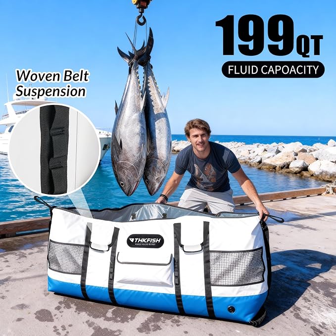 THKFISH Fish Cooler Bag Insulated Fish Kill Bag for Caught Fishing, 70in Waterproof Fishing Catch Bags with Smooth Water-Resistant Zipper Keep Ice-Cold & Fresh Over 48H