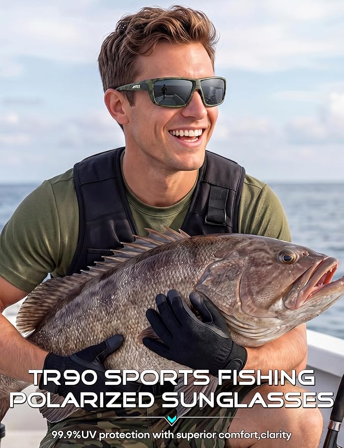 ATTCL Polarized Sunglasses Men for Fishing: UV Protection Lightweight TR90 Sports Wrap Sun Glasses Driving Golf Running