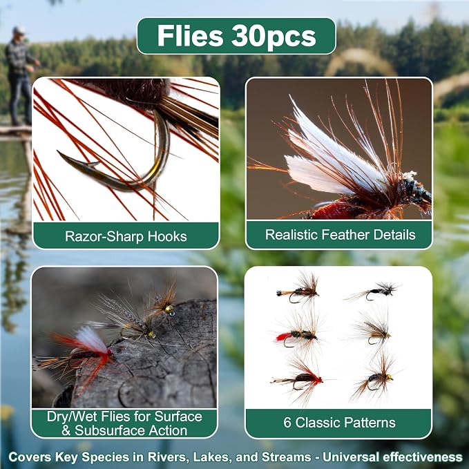 Goture Fly Fishing Rod and Reel Combo with Fly Rod & Gear Case, 9FT 4-Piece Fly Rod, Pre-Spooled Reel, Fly Line, Flies, Leader, Tippet, Forceps, Nipper and Complete Starter Kit