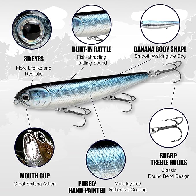 LUCKY CRAFT Sammy 105 Topwater Fishing Lures, 3 Hook, 4-1/8" Floating Freshwater Trout and Bass Lures, Walk-the-Dog Tournament Bait, Bass Fishing Gear and Tackle Box Accessories