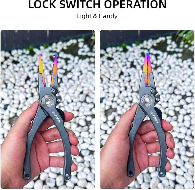 Fishing Pliers for Saltwater & Freshwater, with line Cutter, 6 or 7.5 inch, Hook Remover Pliers, SUS420 Jaws with Titanium Coating, Tungsten Carbide Cutter (Natural, 7.5 inch)