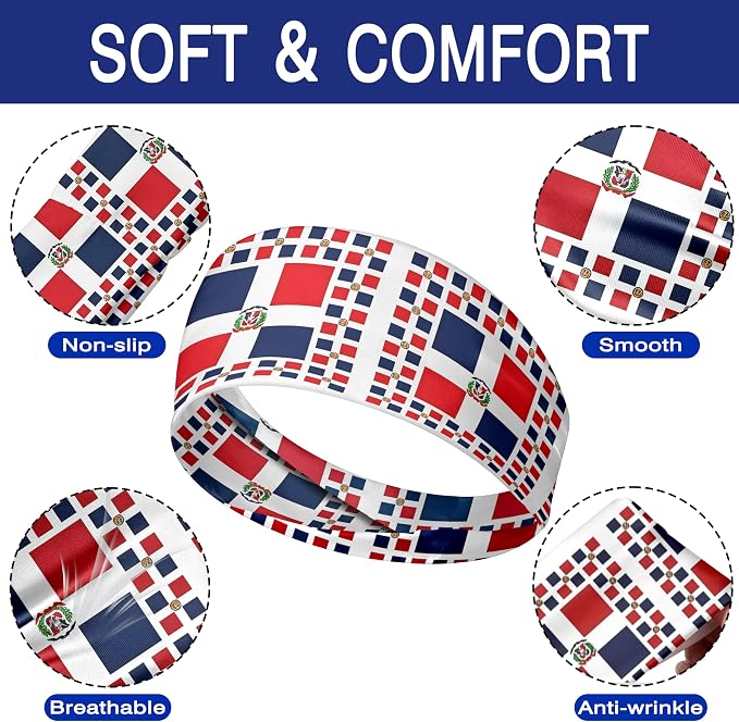 Flag Headbands for Men Women, Moisture Wicking Sweatband Breathable Sports Headwrap, Non-Slip Stretchy Fitness Hair Band