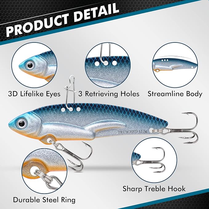 TRUSCEND Vibespinner Easy Catch Fishing Lures with BKK Hooks, Tail Spinner Baits with 4 Actions, Vibrating Swimming Flashing & Jigging for More Bites, Spoon Lures for Bass Trout Crappie Walleye Pike