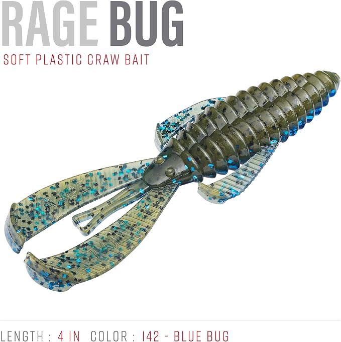 Strike King Rage Bug Fishing Lure, Soft Plastic Grub, Unique Design, Subtle Action
