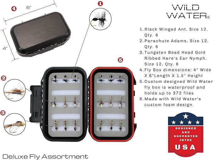 Wild Water Fly Fishing Combo Starter Kit with CNC Machined Fly Reel, 9 Foot, 4-Piece, 5/6-Weight Graphite Fly Rod with Cork Handle, Accessories, Carrying Case, Fly Box Case & Fishing Flies