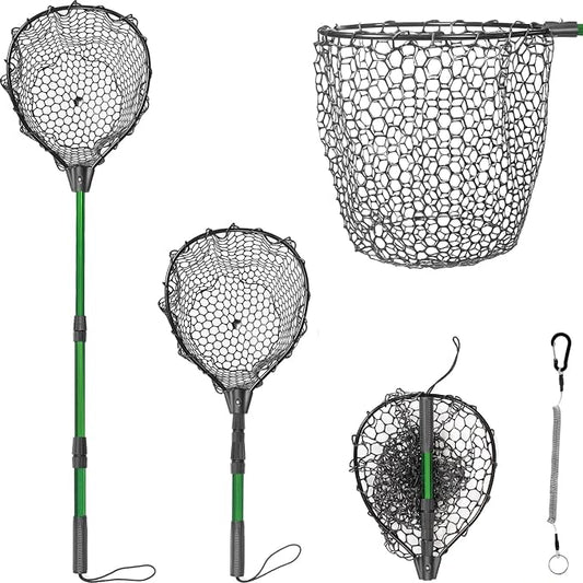 Rubber Fishing Net with Telescoping Handle - High Strength Landing Net for Fishing with Soft Rubber Netting, Two Sizes Options