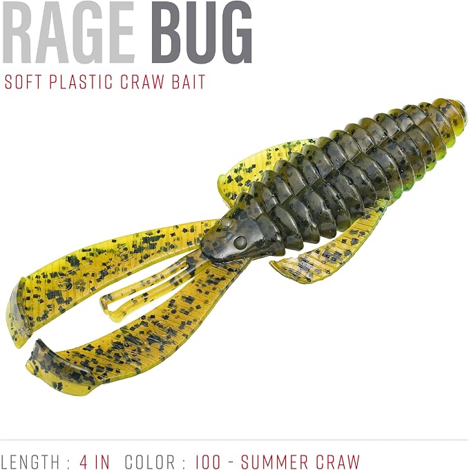 Strike King Rage Bug Fishing Lure, Soft Plastic Grub, Unique Design, Subtle Action