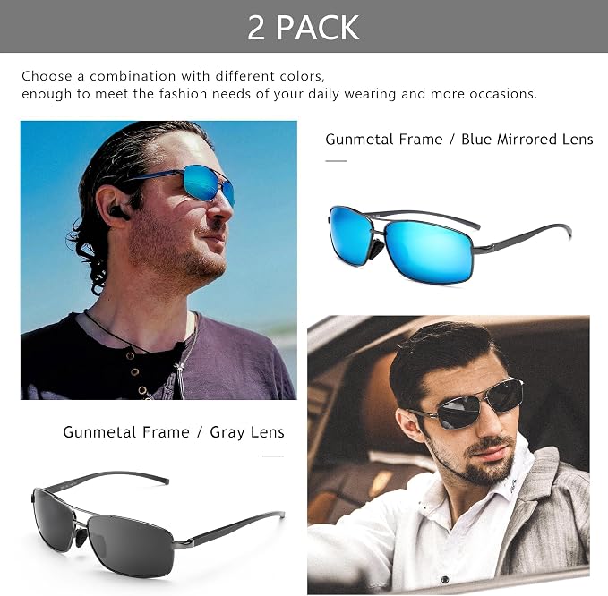SUNGAIT Ultra Lightweight Rectangular Polarized Sunglasses Men UV400 Protection