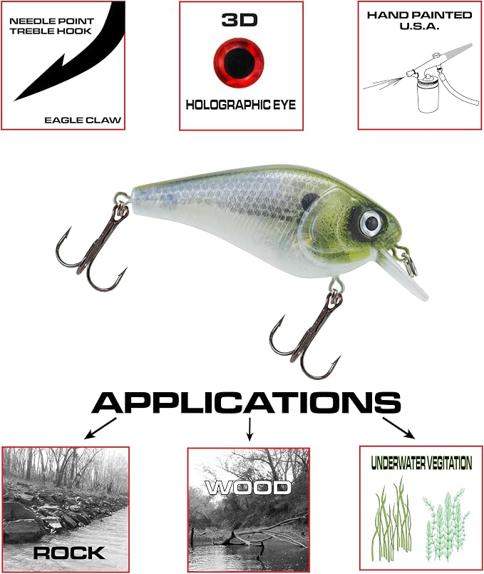 Luck E Strike 2 Inch Square Bill Crankbait, Made in The USA