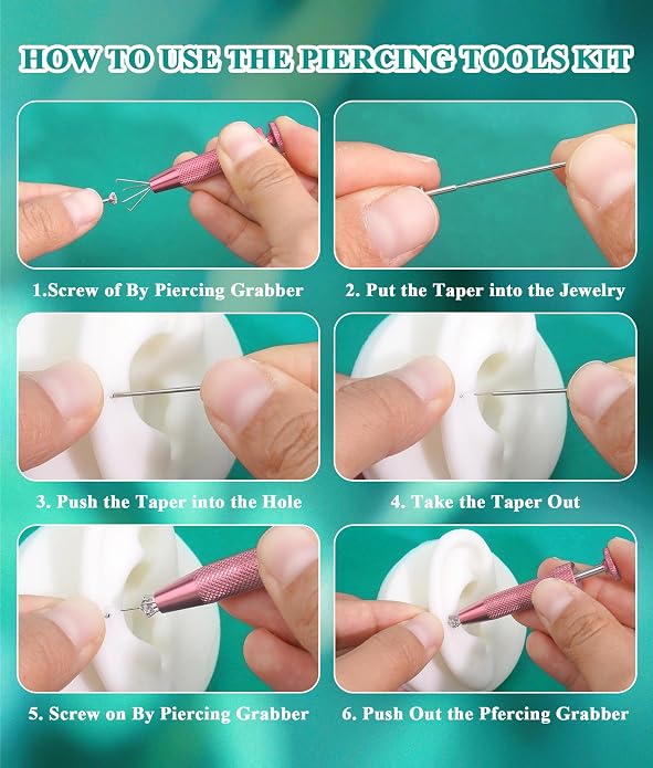 Upgraded Anti-Slip Piercing Ball Grabber Tool with Ergonomic Design for Changing Jewelry, Stainless Steel Jeweler Pick Up Tool 4 Claw Gem Piercing Changing Tool Body Piercing Kit for Ear Nose Lip