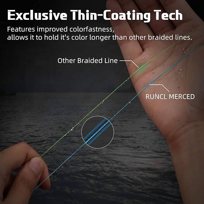 RUNCL Braided Fishing Line Merced, 1000 500 300 Yards Braided Line 4 8 Strands, 6-200LB - Proprietary Weaving Tech, Thin-Coating Tech, Stronger Smoother for Freshwater Saltwater