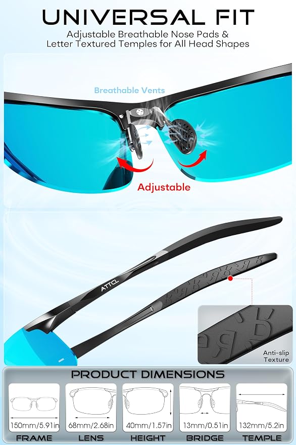 ATTCL 0.9 oz Polarized Sunglasses Men Sports: UV Protection Anti Glare Wrap Around Lightweight Metal Fishing Golf Running