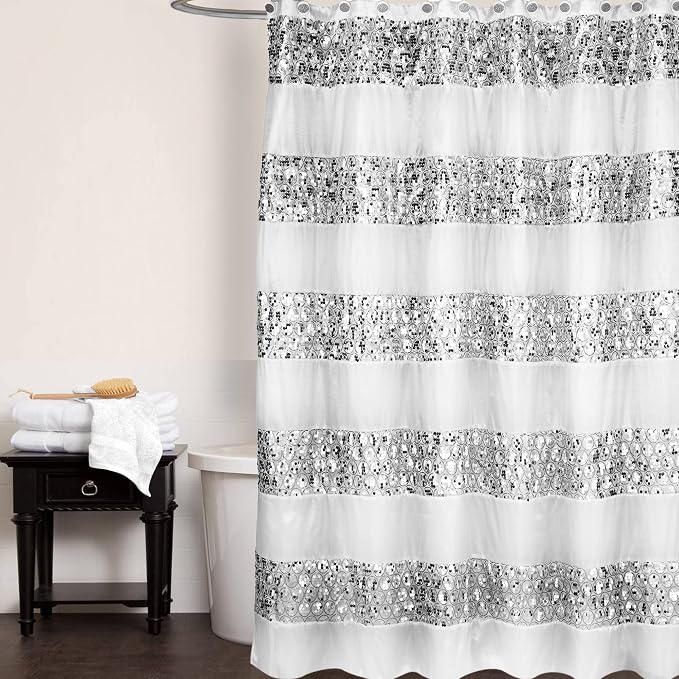 Zahari Home Sinatra Bathroom Shower Curtain Set - 13pc Classic White Shower Curtain & Hooks - Unique Design