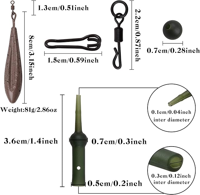 Carp Fishing Rigs Kit Carp Hair Rigs with Carp Sinker Weights Hooks Quick Change Rolling Swivels Sleeves Bait Corns Boilie Leader Rigs Carp Fishing Accessories