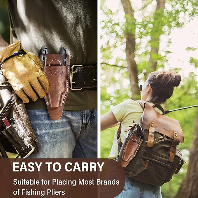 Fishing Pliers Holster with Retractable Lanyard, Universal Fit for Most Sea Fishing & Wild River Lure Tongs Leather Accessories