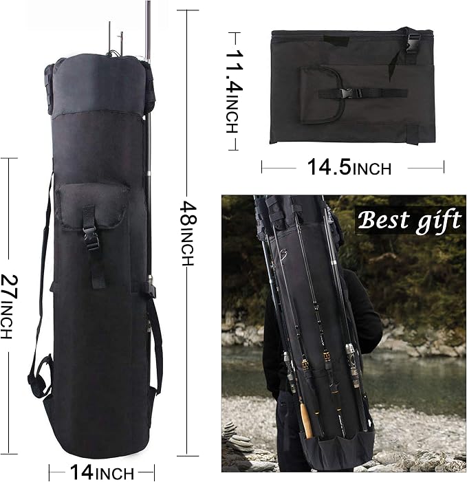 SILANON Fishing Rod Bag Pole Holder, Portable Fishing Rod Case Carrier Canvas Pole Storage Bag Travel Carry Case Waterproof Fishing Tackle Gear Organizer