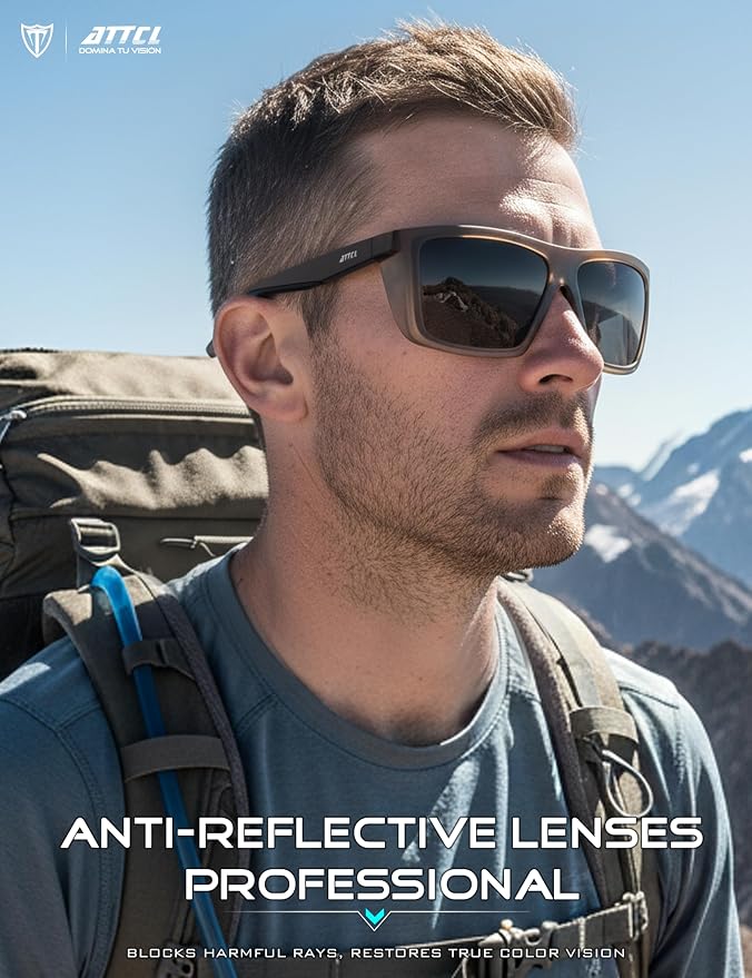 ATTCL Sports Polarized Sunglasses for Men: Secure Anti-Slip Lightweight TR90 Square Frame UV Protection for Driving Fishing