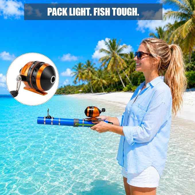 Fishing Catapult Rod, Portable Catapult Fishing Pole with Reel & Metal Lure, Complete Casting Kit with 2 Latex Tubes & Carry Bag for Saltwater and Freshwater Fishing Gear