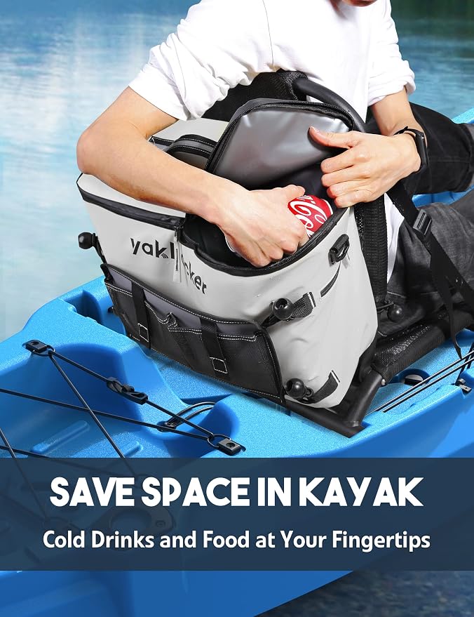 Yakhacker Kayak Cooler, Waterproof Seat Back Cooler for Kayaks with Lawn-Chair Style Seats, Kayak Accessories Cooler Bag, Portable Ice Chest Cooler for Kayaking, Travel, Lunch, Beaches &Trips
